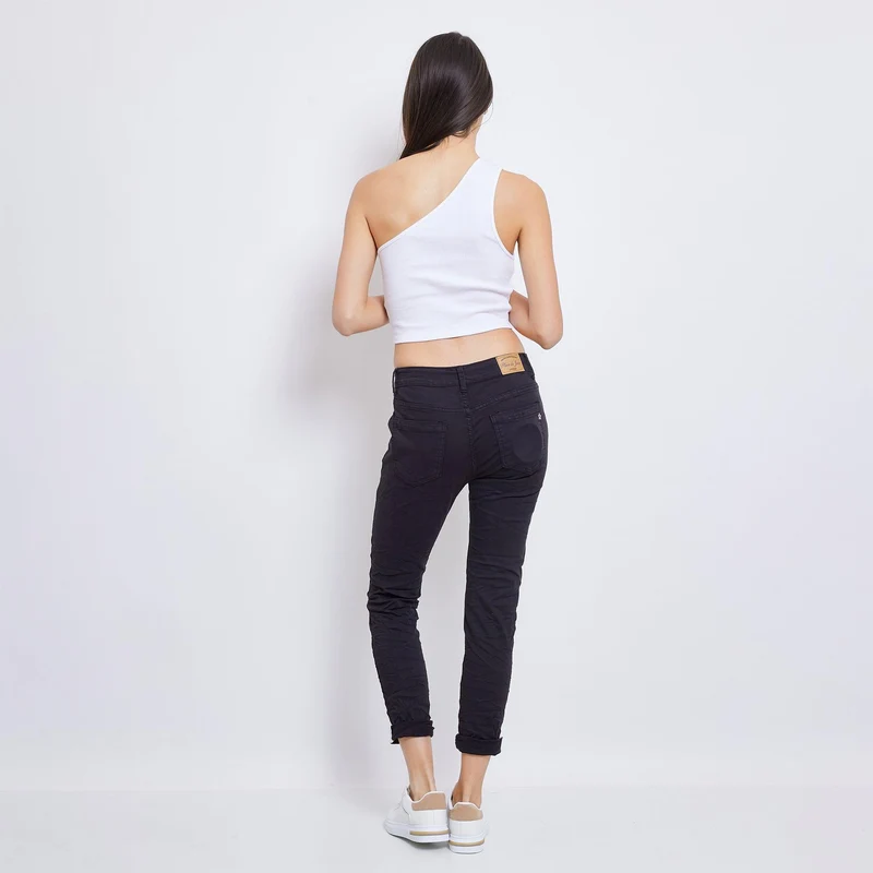 Pantalon Boyfriend couleur avec revers blanc