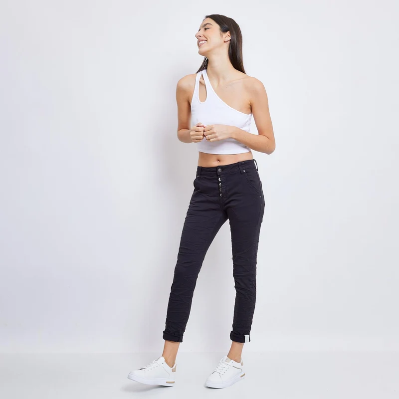 Pantalon Boyfriend couleur avec revers blanc
