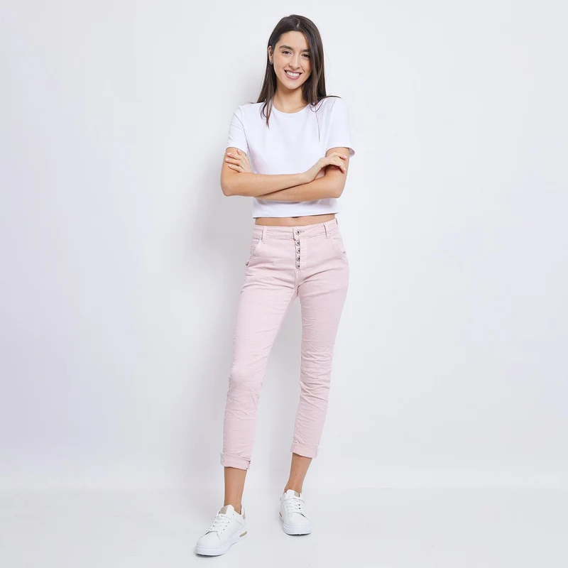 Pantalon Boyfriend couleur avec revers blanc