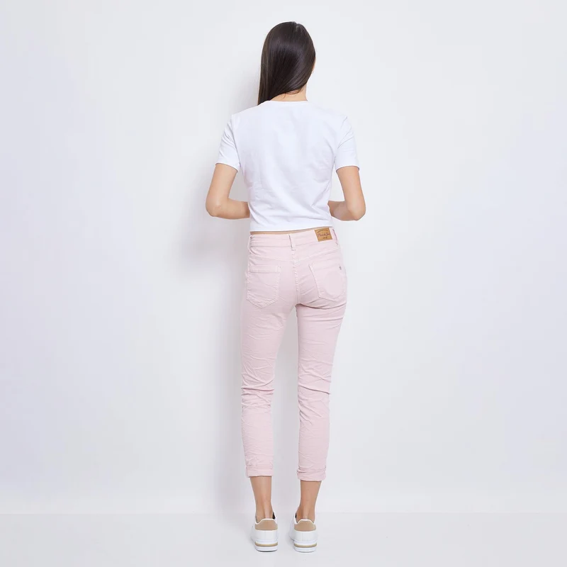 Pantalon Boyfriend couleur avec revers blanc