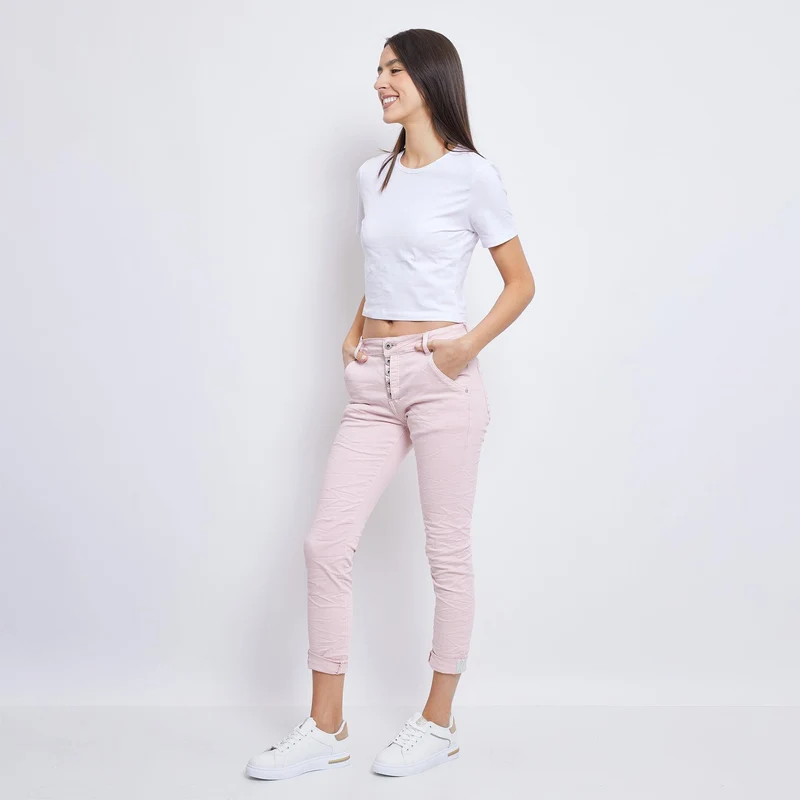 Pantalon Boyfriend couleur avec revers blanc