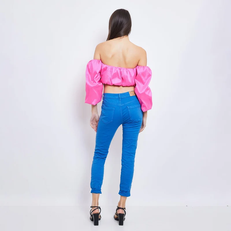 Pantalon Boyfriend couleur avec revers blanc