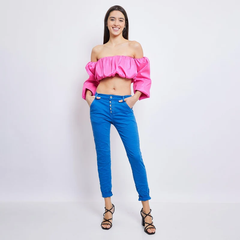Pantalon Boyfriend couleur avec revers blanc