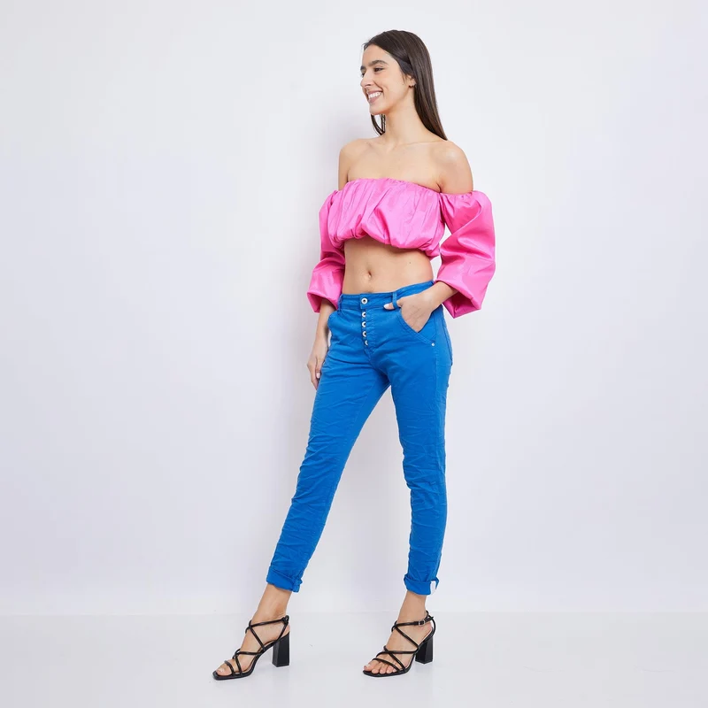 Pantalon Boyfriend couleur avec revers blanc