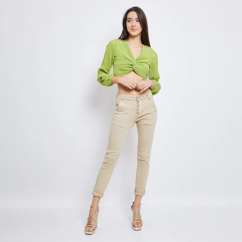Pantalon Boyfriend couleur avec revers blanc