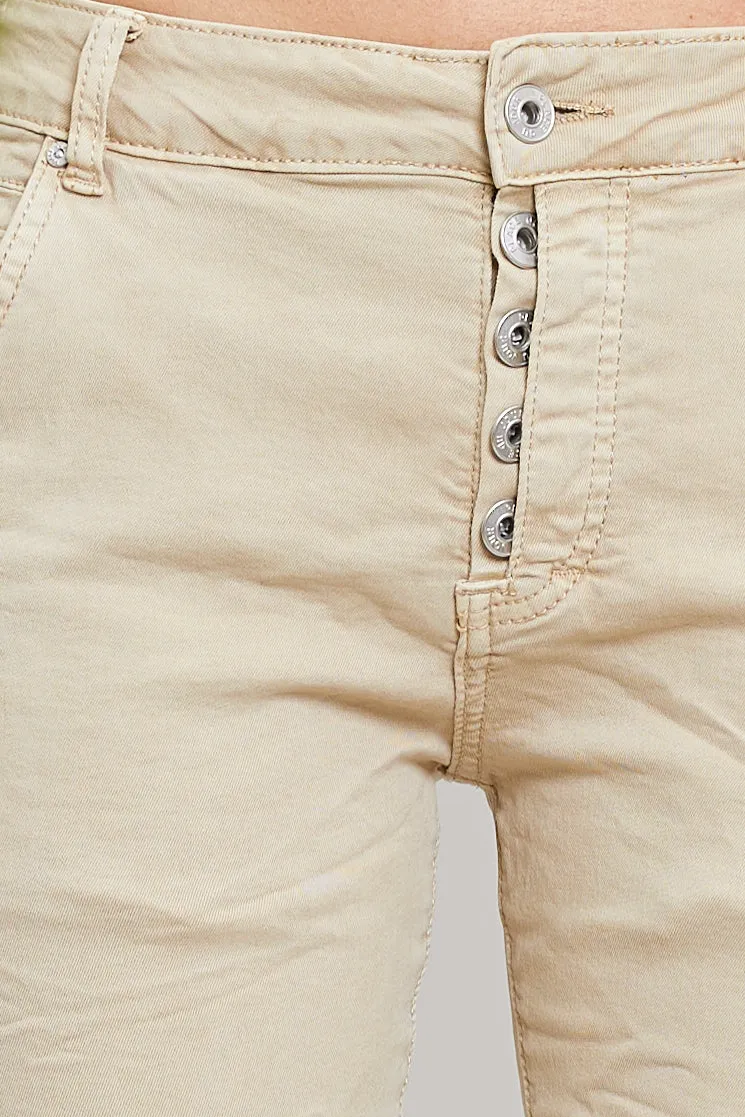 Pantalon Boyfriend couleur avec revers blanc