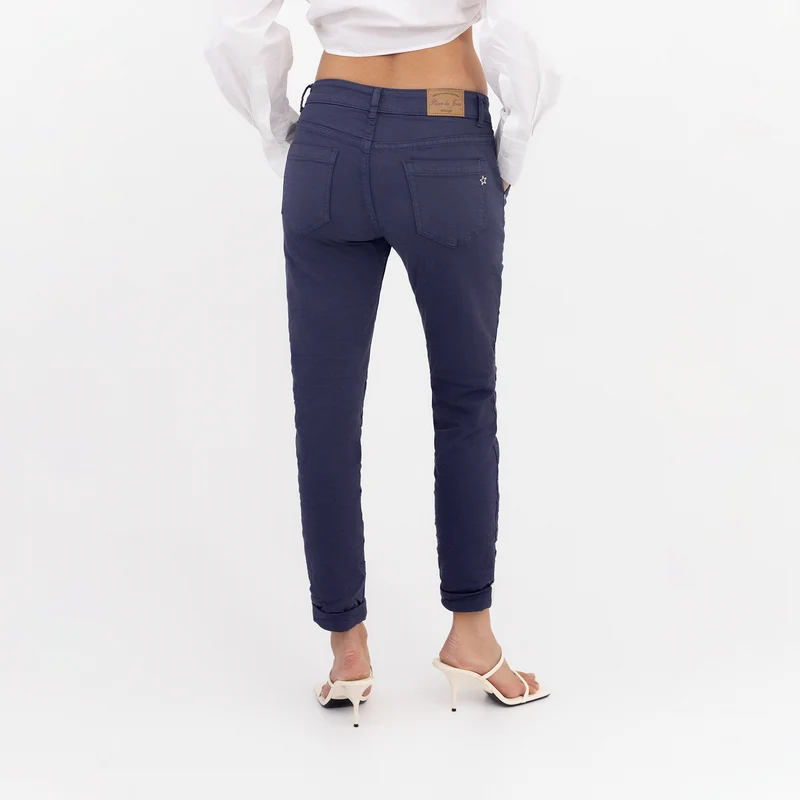 Pantalon Boyfriend couleur avec revers blanc