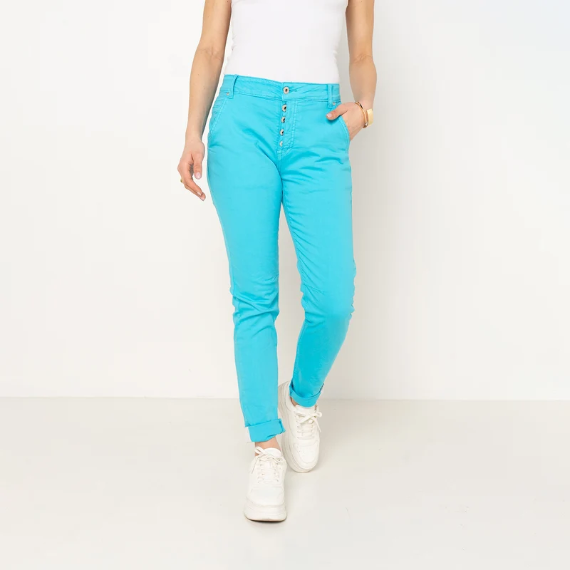 Pantalon Boyfriend couleur avec revers blanc