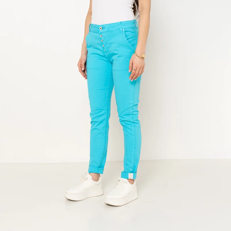 Pantalon Boyfriend couleur avec revers blanc