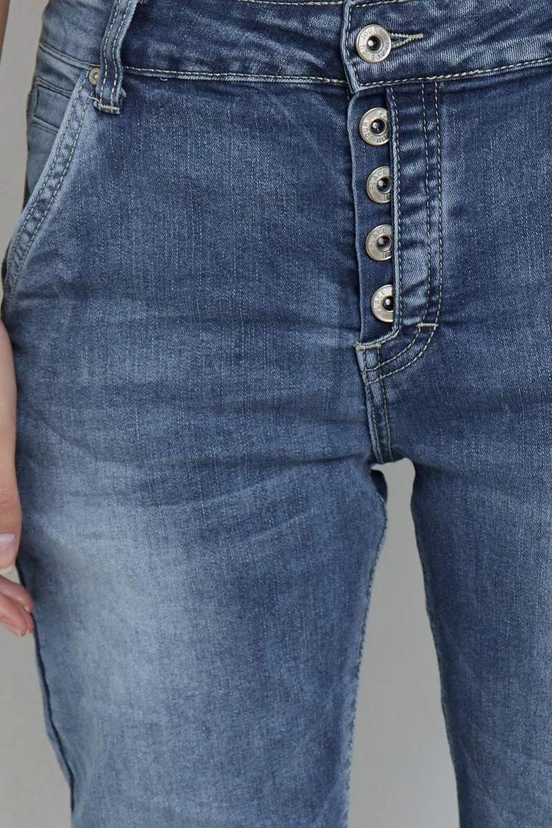 Pantalon Boyfriend couleur avec revers blanc