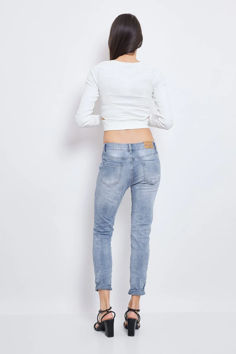 Pantalon Boyfriend couleur avec revers blanc