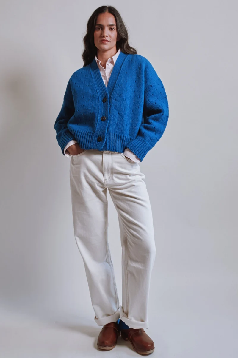 KATRINA Open Weave Cardigan in Merino Wool - Cobalt Blue