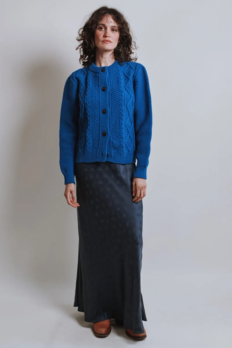 SONIA Cable Cardigan in Merino Wool - Cobalt Blue