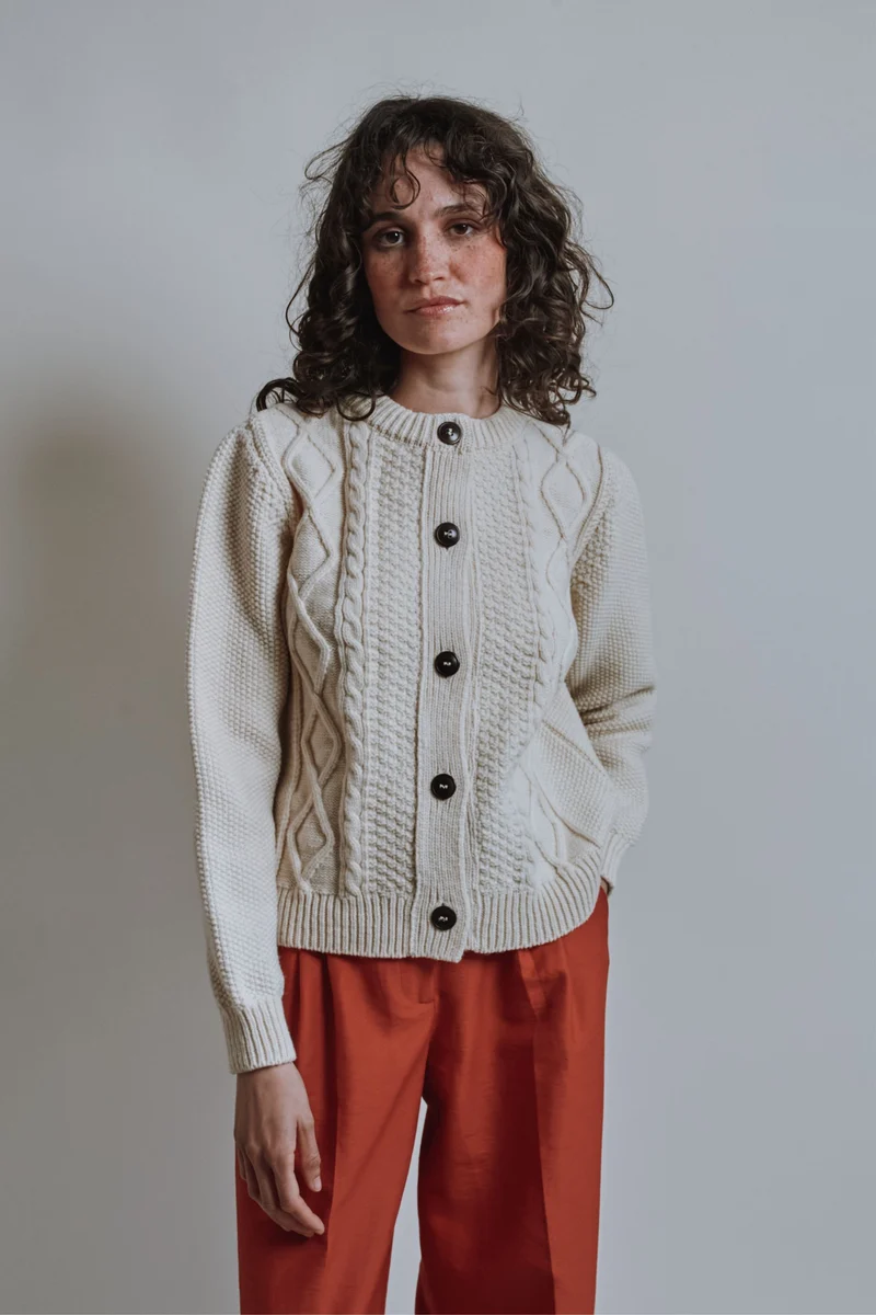 SONIA Cable Cardigan in Merino Wool - Off-White