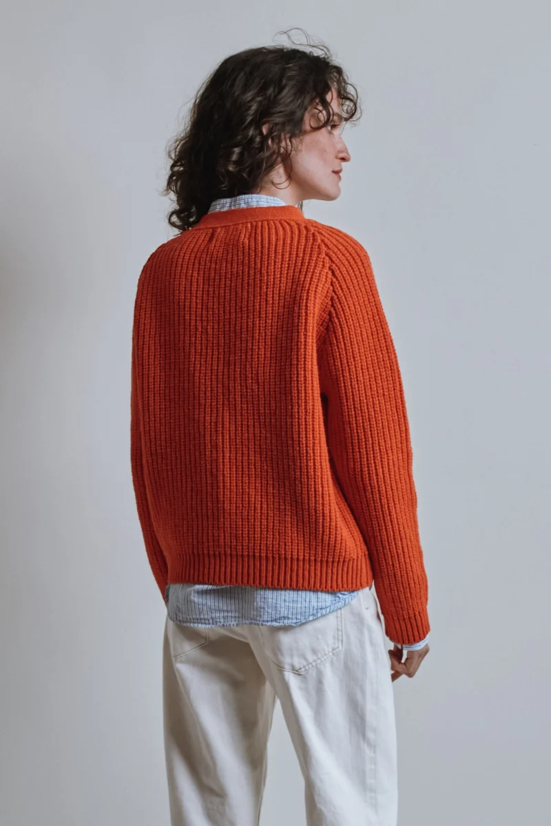 ANNA V-Neck Cardigan in Merino Wool - Burnt Orange