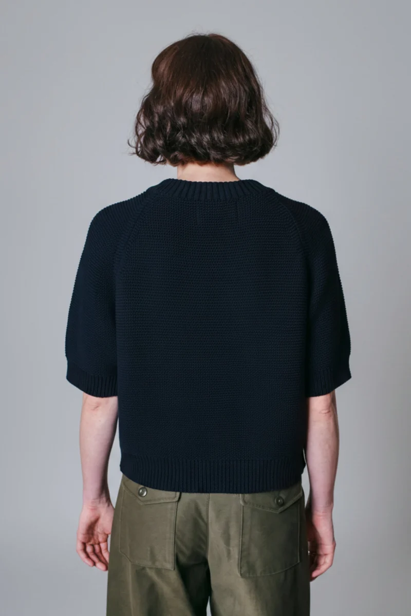 CLARISSE Short-Sleeve Cardigan in Organic Cotton - Navy Blue