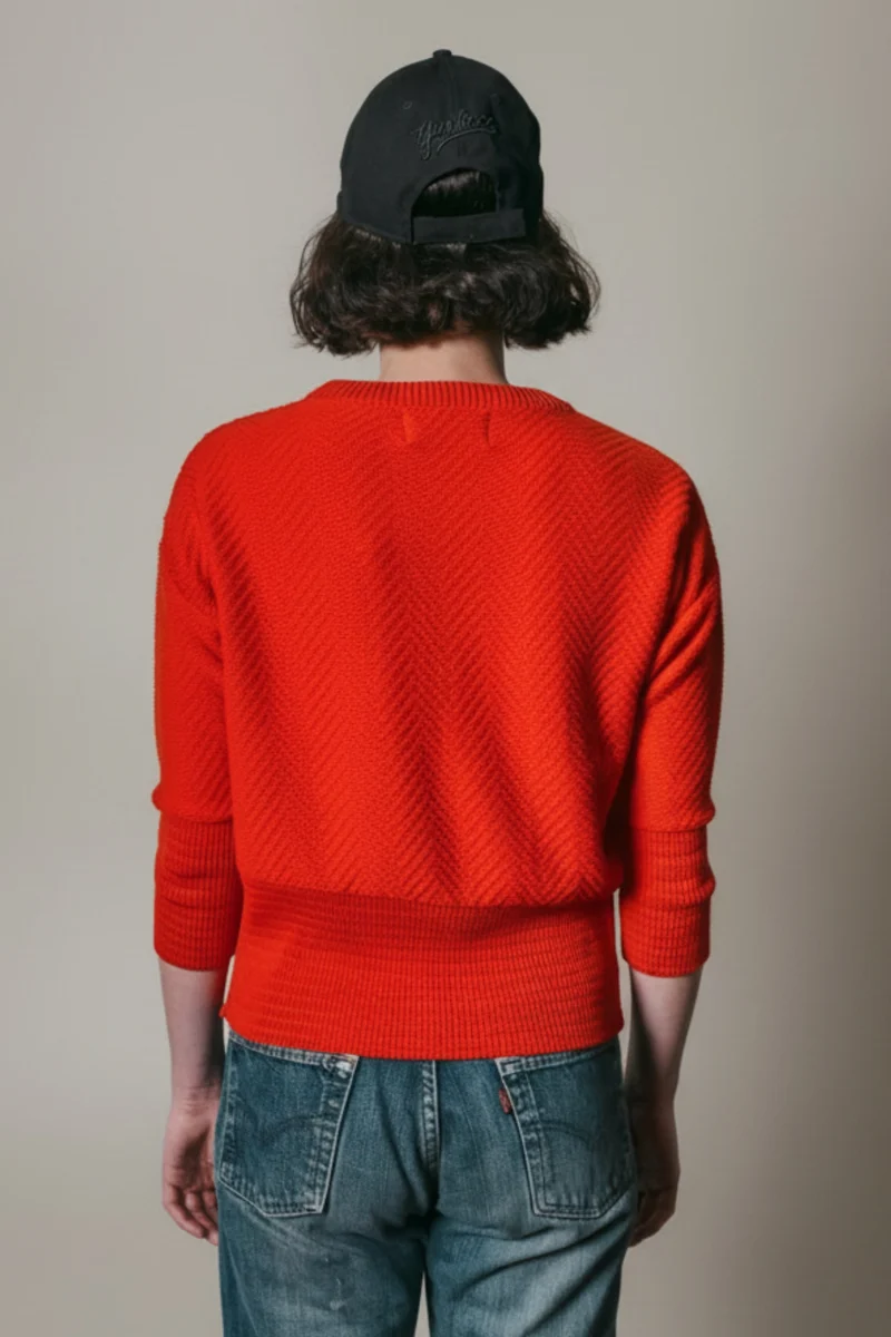 NELLIE Chevron Sweater in Organic Cotton - Red