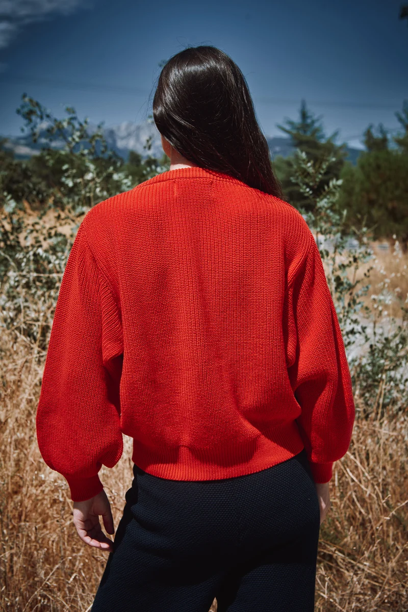 CLEMENTINE Batwing Sweater in Organic Cotton - Red