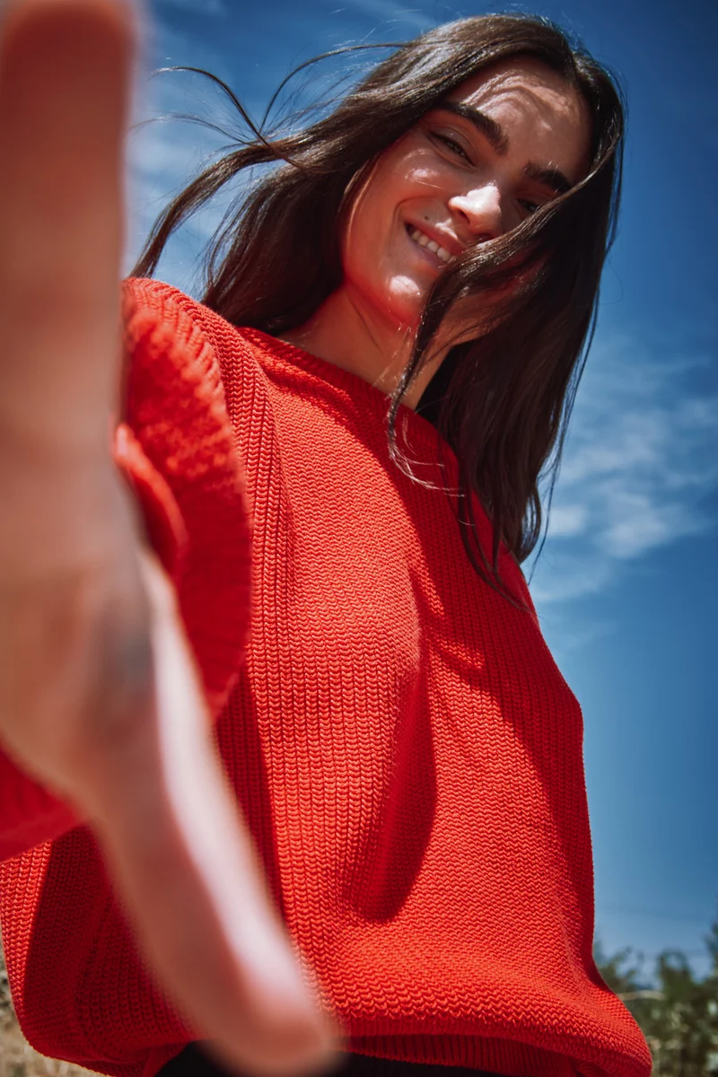 CLEMENTINE Batwing Sweater in Organic Cotton - Red