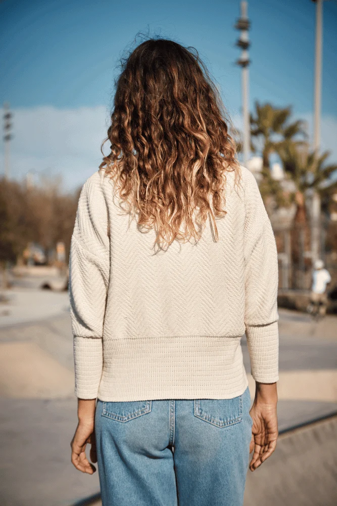 NELLIE Chevron Sweater in Organic Cotton - Off-White