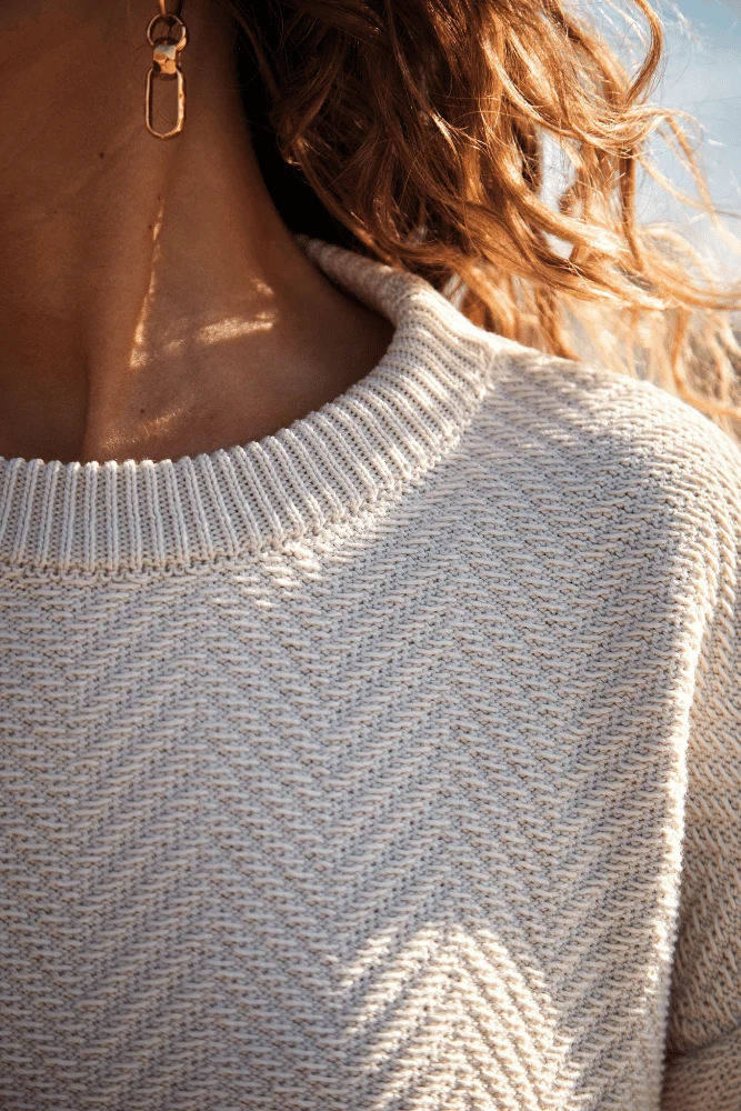 NELLIE Chevron Sweater in Organic Cotton - Off-White