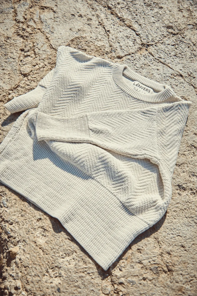 NELLIE Chevron Sweater in Organic Cotton - Off-White