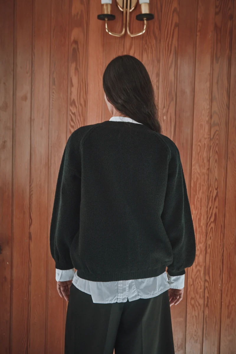 GABY Balloon-Sleeve Cardigan in Merino Wool - Black