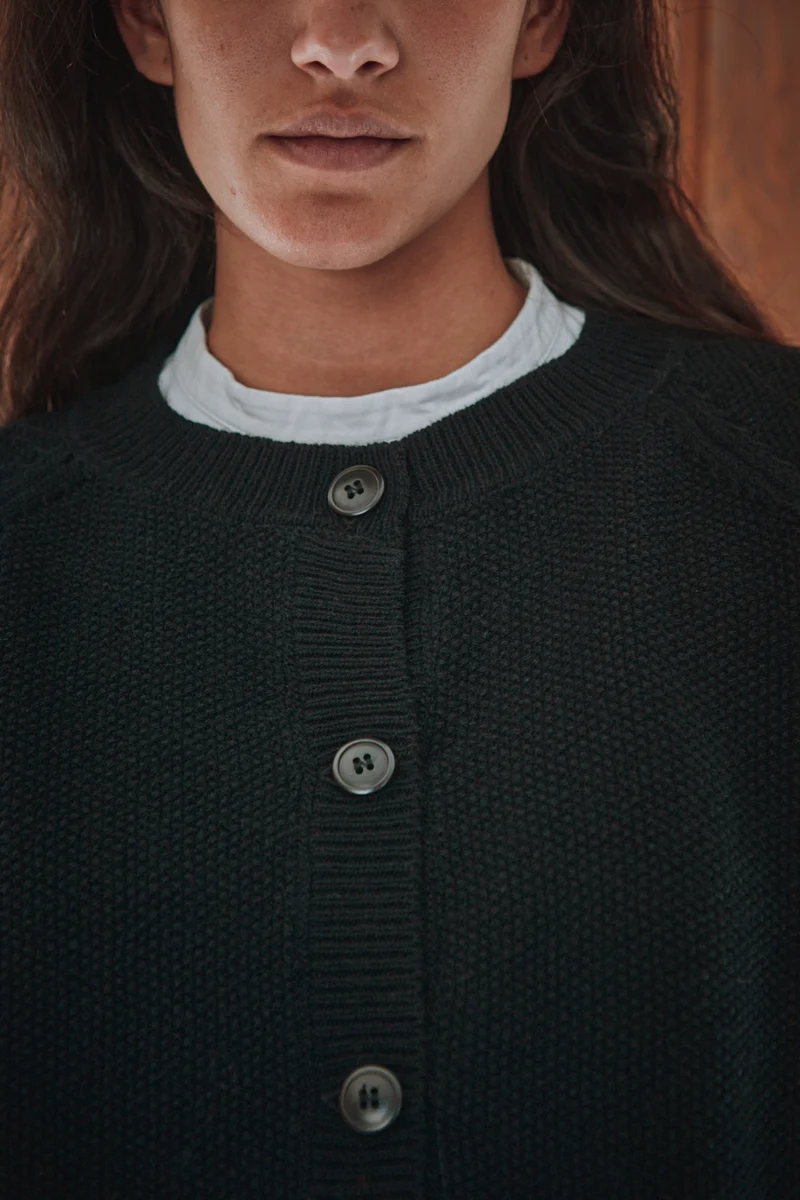 GABY Balloon-Sleeve Cardigan in Merino Wool - Black