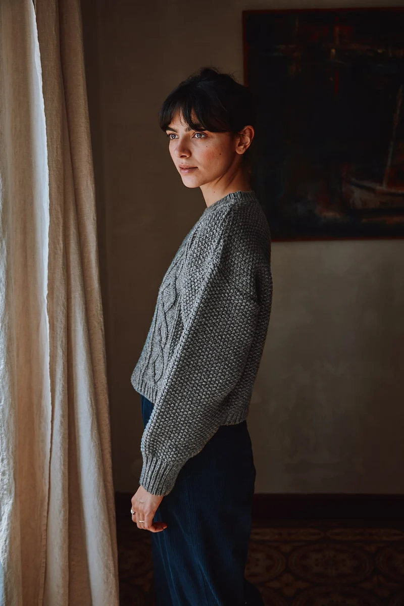 PAOLA Irish Cable Sweater in Merino Wool - Ash Grey