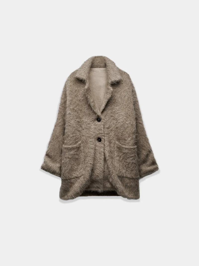 Short Coat Knitted with an Alpaca Blend