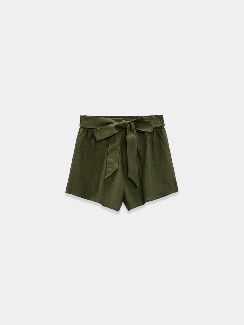 Green Breezy Linen Tie Bermuda Shorts