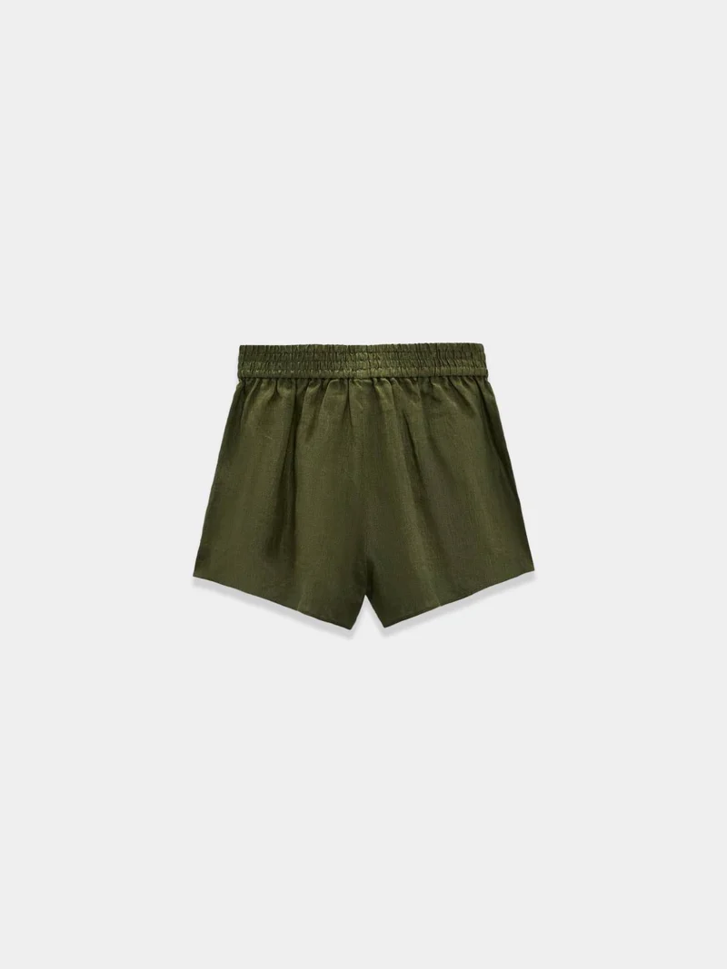 Dark Blue Breezy Linen Tie Bermuda Shorts