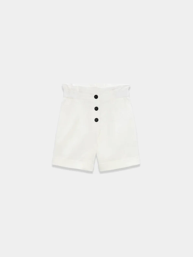 White Paperbag Shorts with buttons