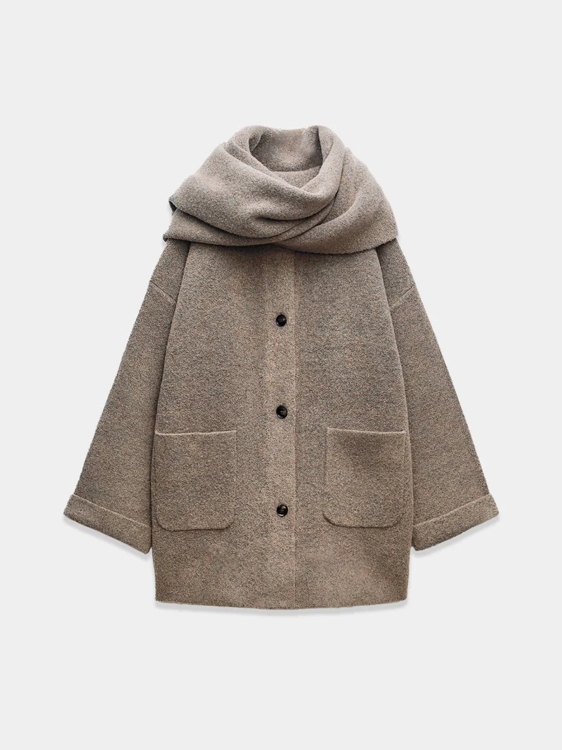 ScarfAccented Knit Cocoon Coat