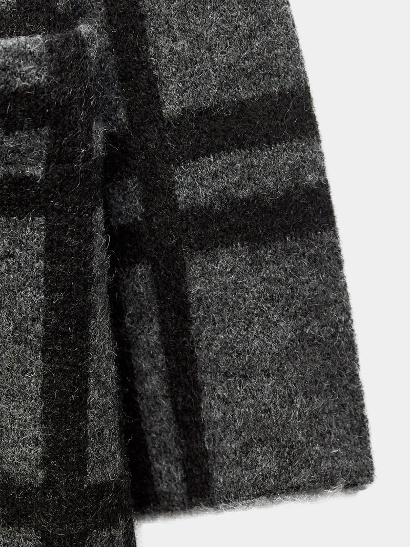 Checkered Elegance Jacquard Knit Coat