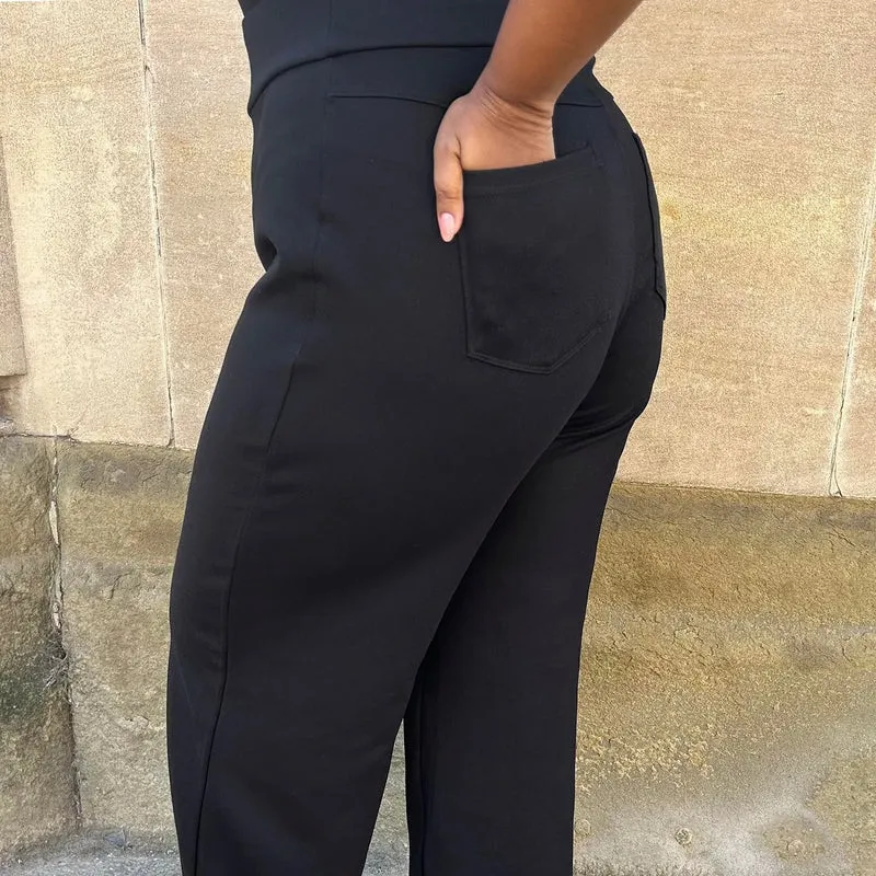 Wide Leg Jersey Trousers - Black