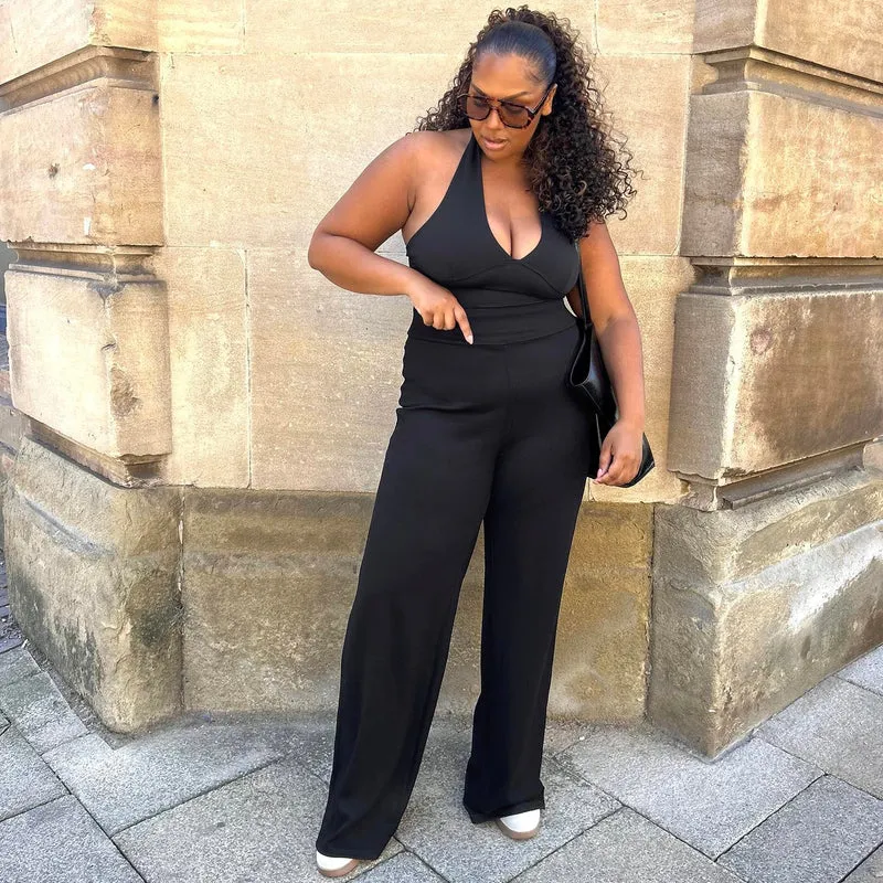 Wide Leg Jersey Trousers - Black