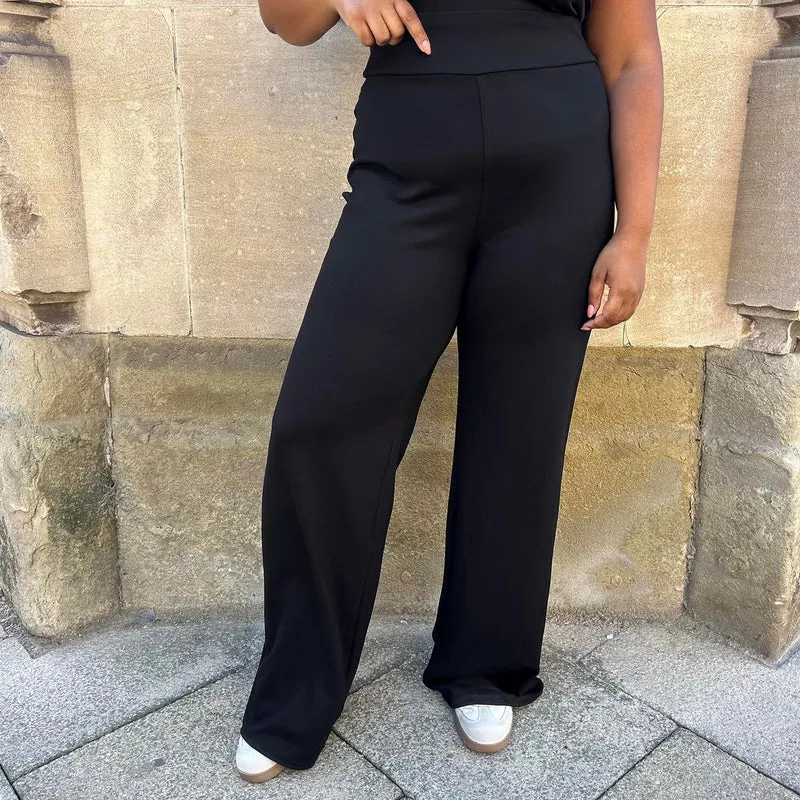 Wide Leg Jersey Trousers - Black