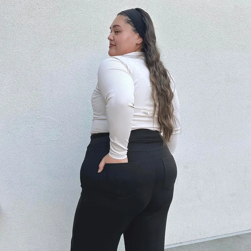 Wide Leg Jersey Trousers - Black