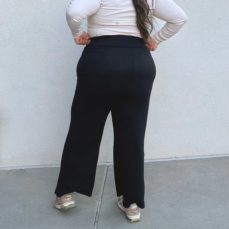 Wide Leg Jersey Trousers - Black