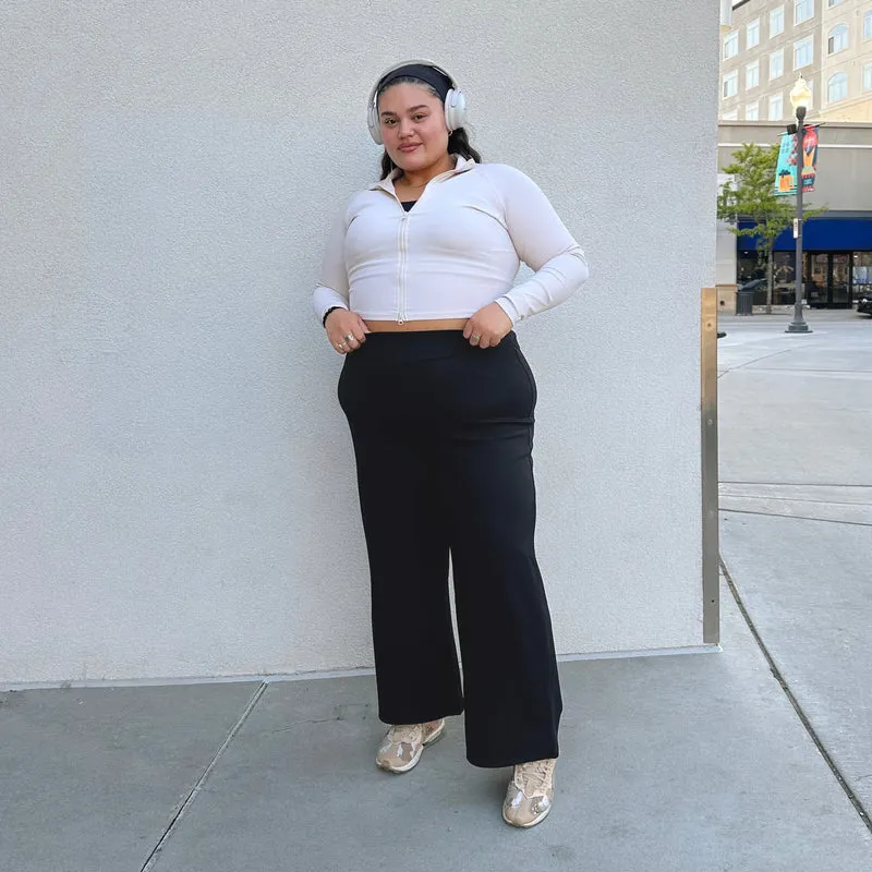 Wide Leg Jersey Trousers - Black