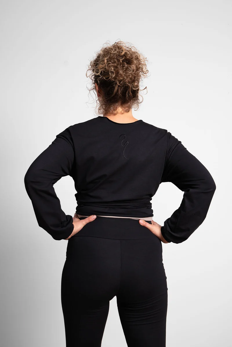 Talya Wrap Shirt — Mercerized Organic Cotton Multi-Tie Yoga Wrap with Long Sleeves