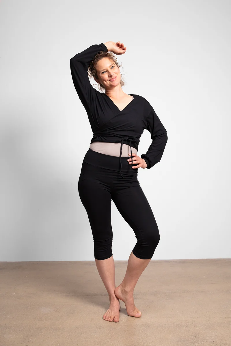 Talya Wrap Shirt — Mercerized Organic Cotton Multi-Tie Yoga Wrap with Long Sleeves