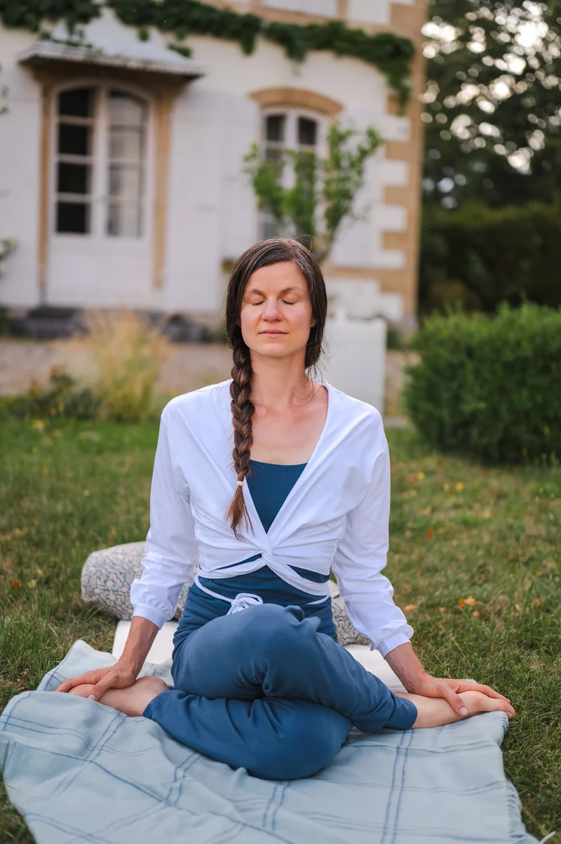 Talya Wrap Shirt — Mercerized Organic Cotton Multi-Tie Yoga Wrap with Long Sleeves