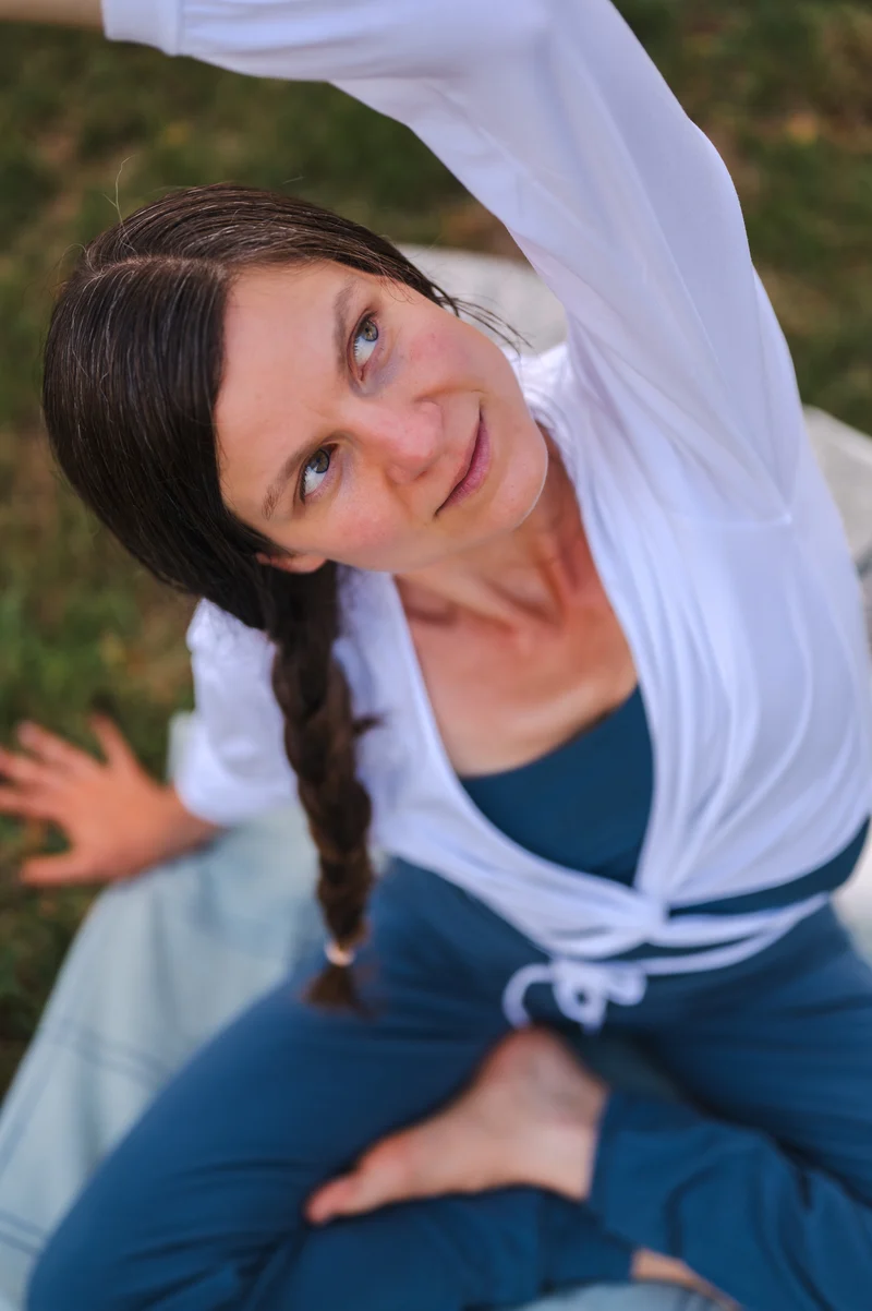 Talya Wrap Shirt — Mercerized Organic Cotton Multi-Tie Yoga Wrap with Long Sleeves