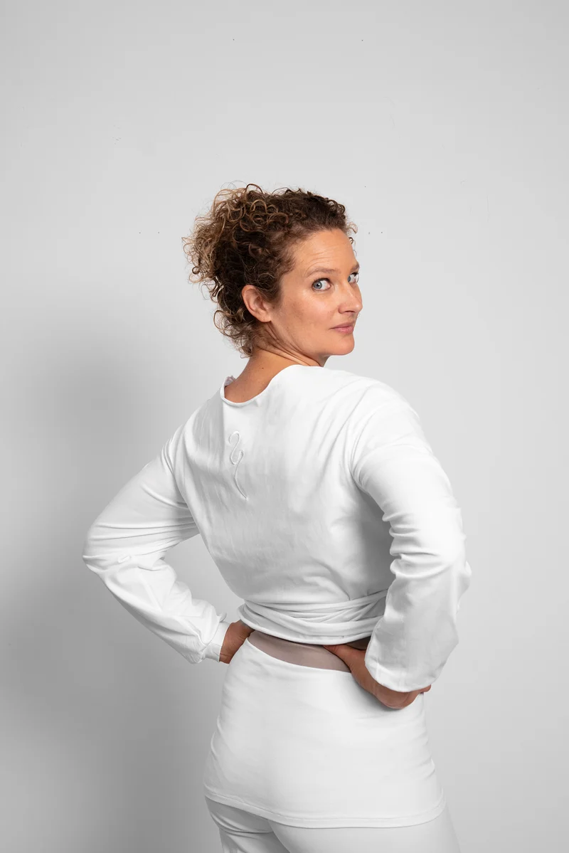 Talya Wrap Shirt — Mercerized Organic Cotton Multi-Tie Yoga Wrap with Long Sleeves