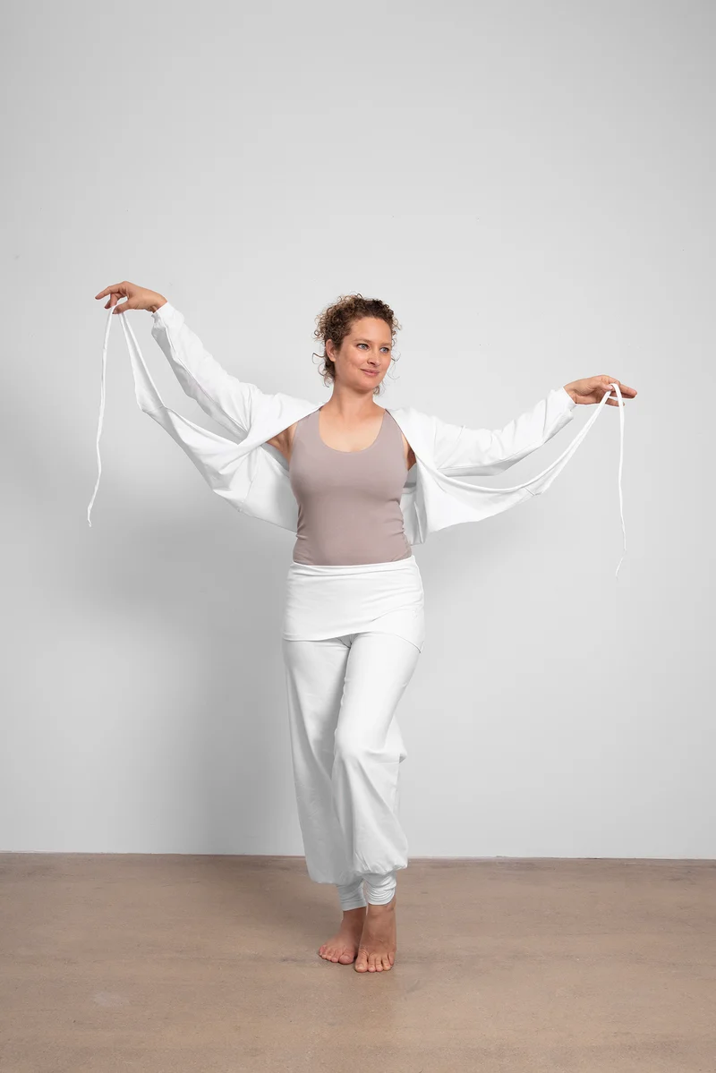 Talya Wrap Shirt — Mercerized Organic Cotton Multi-Tie Yoga Wrap with Long Sleeves