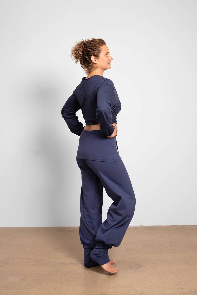Talya Wrap Shirt — Mercerized Organic Cotton Multi-Tie Yoga Wrap with Long Sleeves