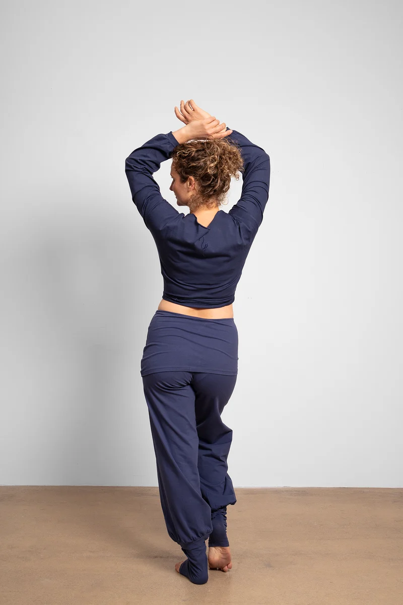 Talya Wrap Shirt — Mercerized Organic Cotton Multi-Tie Yoga Wrap with Long Sleeves