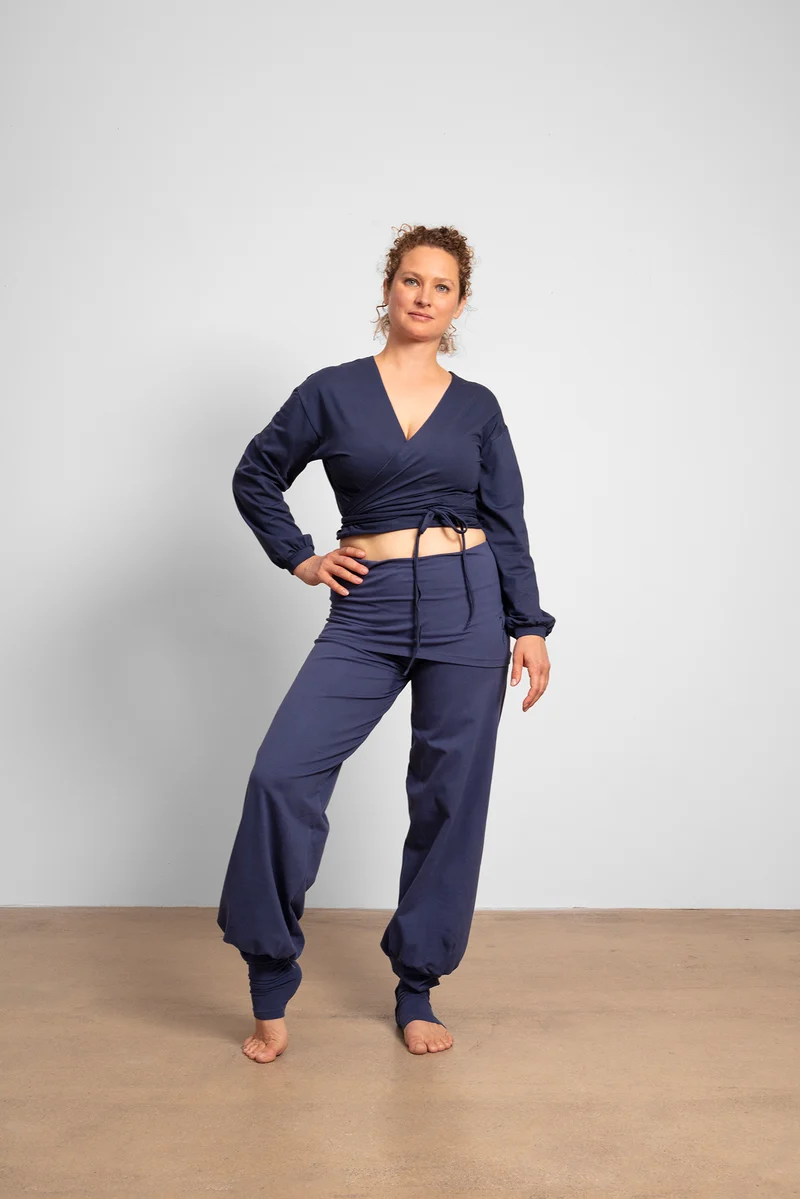 Talya Wrap Shirt — Mercerized Organic Cotton Multi-Tie Yoga Wrap with Long Sleeves